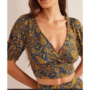 Boden twist knot front blue yellow crop‎ top size 16/18